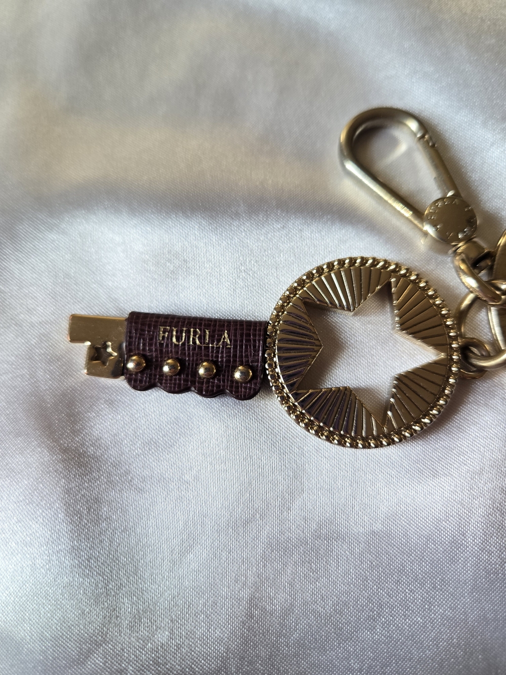 Furla Gold-Tone Star Key Charm with Burgundy Leather Accent - Picture 3 of 5